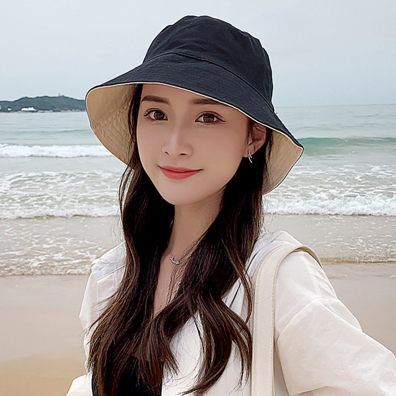 渔夫帽女夏季防晒春秋遮脸双面黑色百搭防风绳秋冬小帽檐遮阳帽子