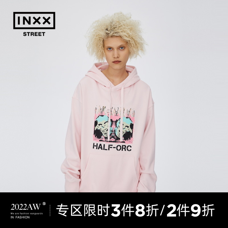 inxxstreet Black and blank明星同款潮牌秋冬印花连帽卫衣男女款