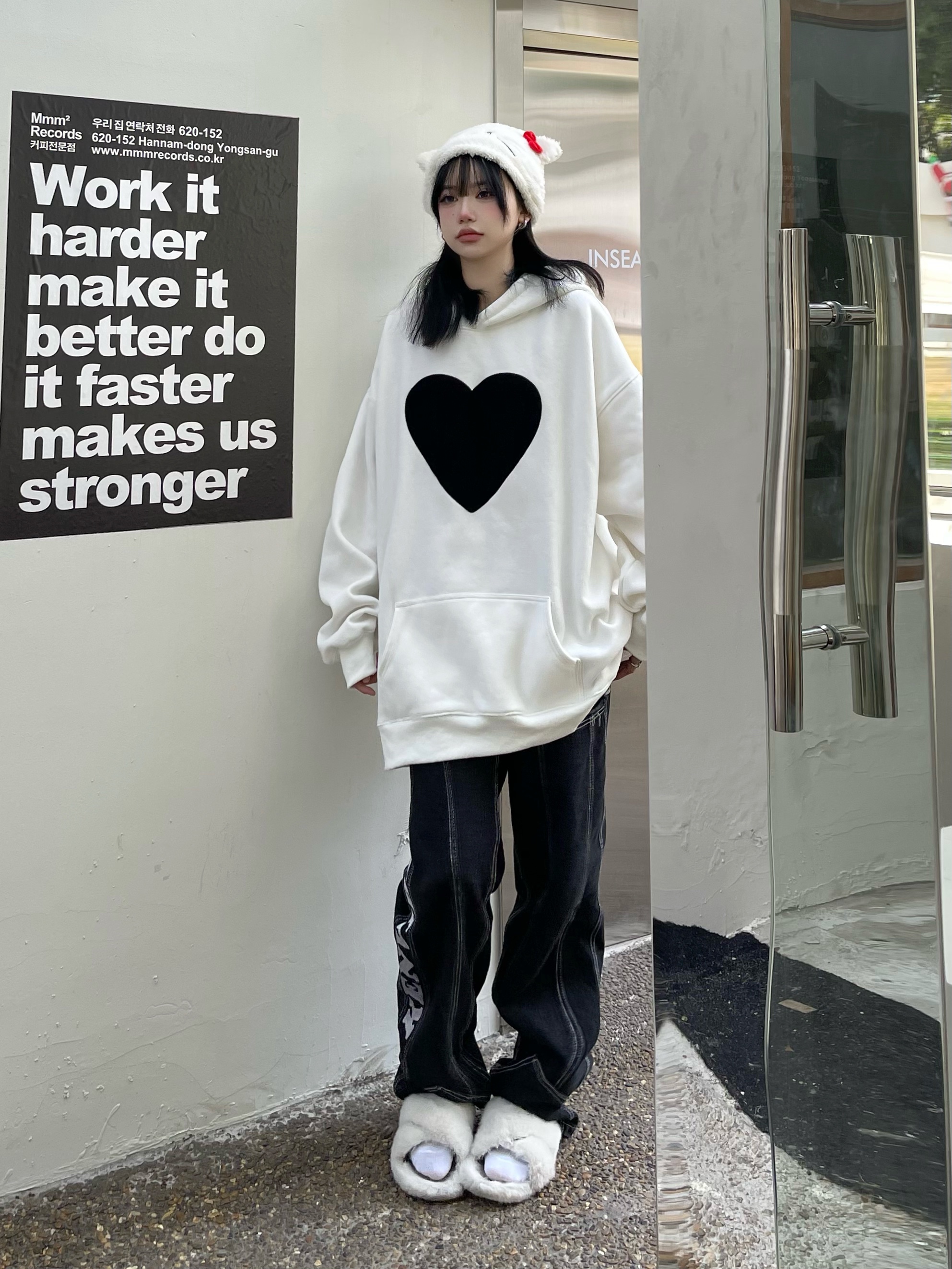 珍珍很懒自制爱心刺绣毛巾绣宽松卫衣重磅加绒春秋宽大卫衣男女潮