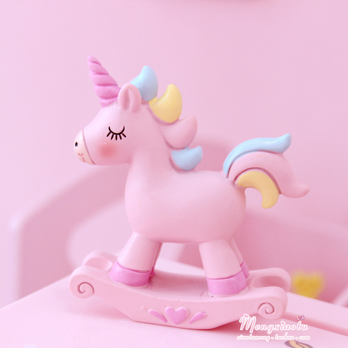 可爱梦幻粉色独角兽迷你桌面树脂摆件装饰玩具彩虹独角兽摆拍道具