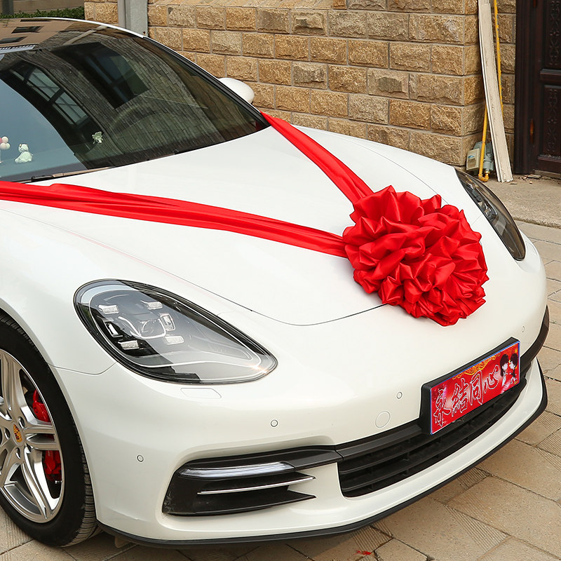 婚车装饰车头大红大红花花球汽车新车红绸绸布拉花