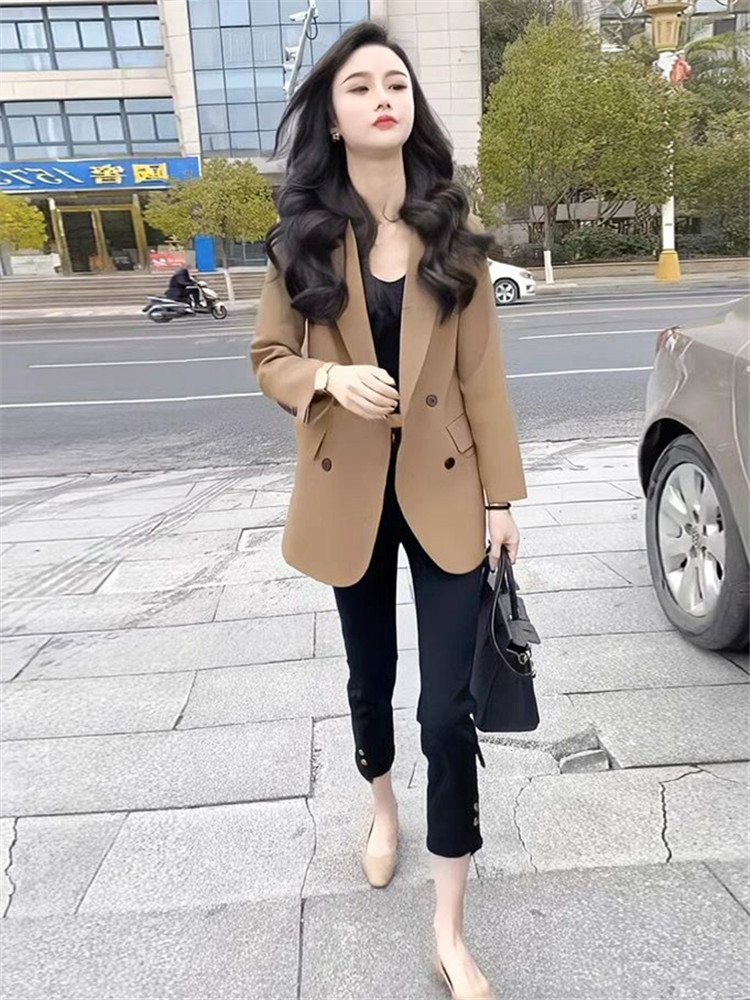 咖色西装外套女小个子2022春秋季新款韩版休闲气质短款小西服上衣