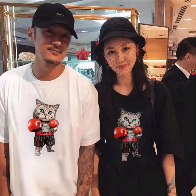 it潮牌2021夏季余文乐宽松拳击猫咪短袖t恤男纯棉港风情侣装上衣