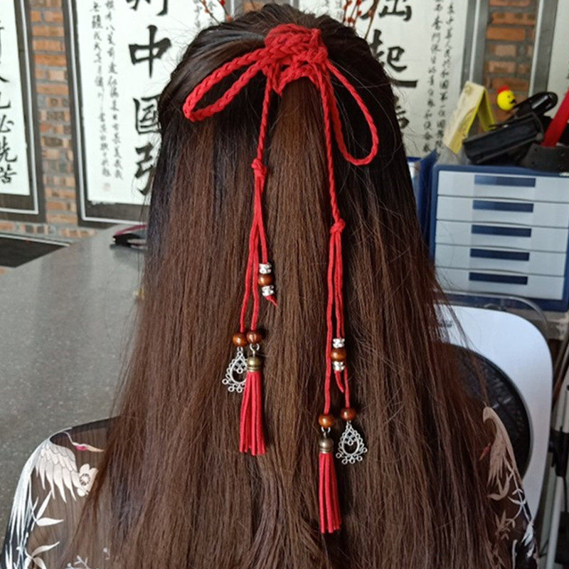 复古红头绳古风发带宫绦超仙流苏发绳汉服裙子腰带配饰古装发饰