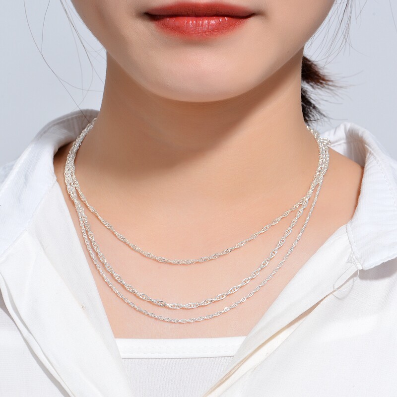 bebekitty足银s990水波纹银链女白银配链儿童项链