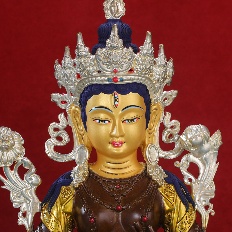 佛像白度母摆件纯铜古色鎏金鎏银密宗10寸双座摆件