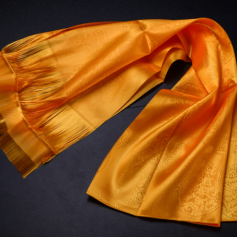 哈达藏族饰品龙凤围巾提花佛教车饰黄色藏族哈达