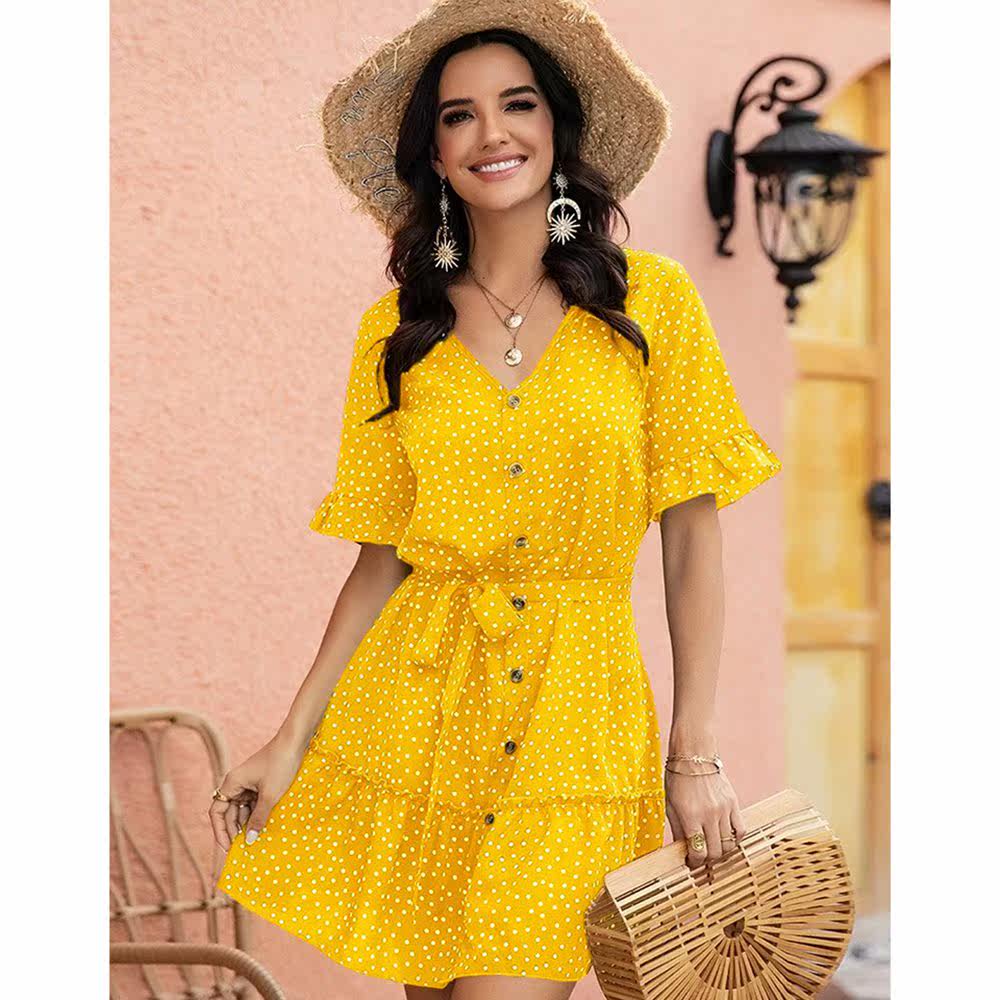 summerbohemianear-rimmedpolkadotdress夏季波点连衣裙