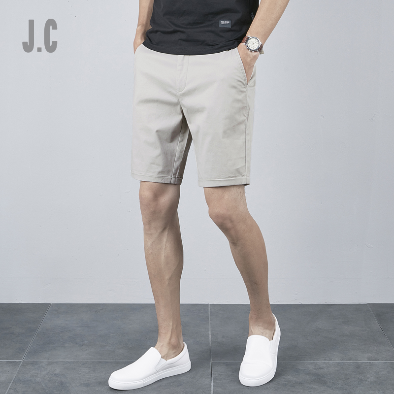 夏季休闲短裤男5分纯棉外穿中裤潮流男士五分裤黑色弹力修身裤子