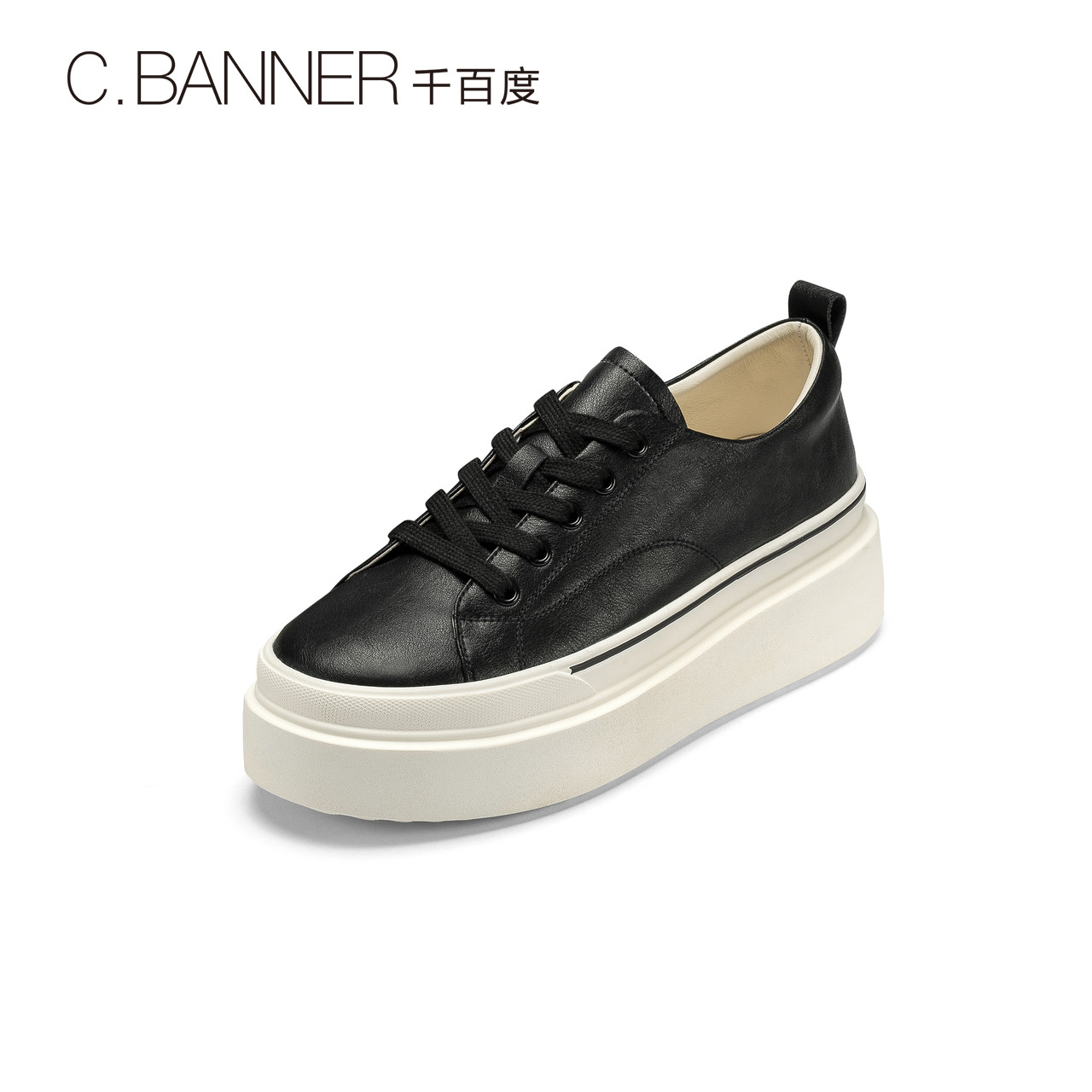 千百度女鞋新款小白鞋厚底增高真皮休闲鞋运动板鞋时尚休闲鞋