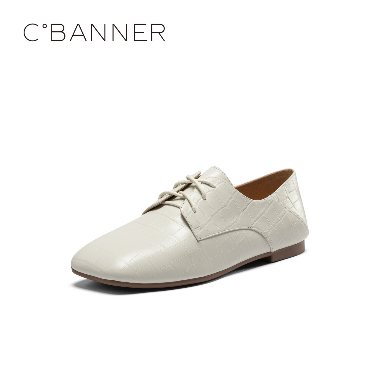 千百度秋季新款女鞋方头低平底皮鞋百搭休闲单鞋单鞋