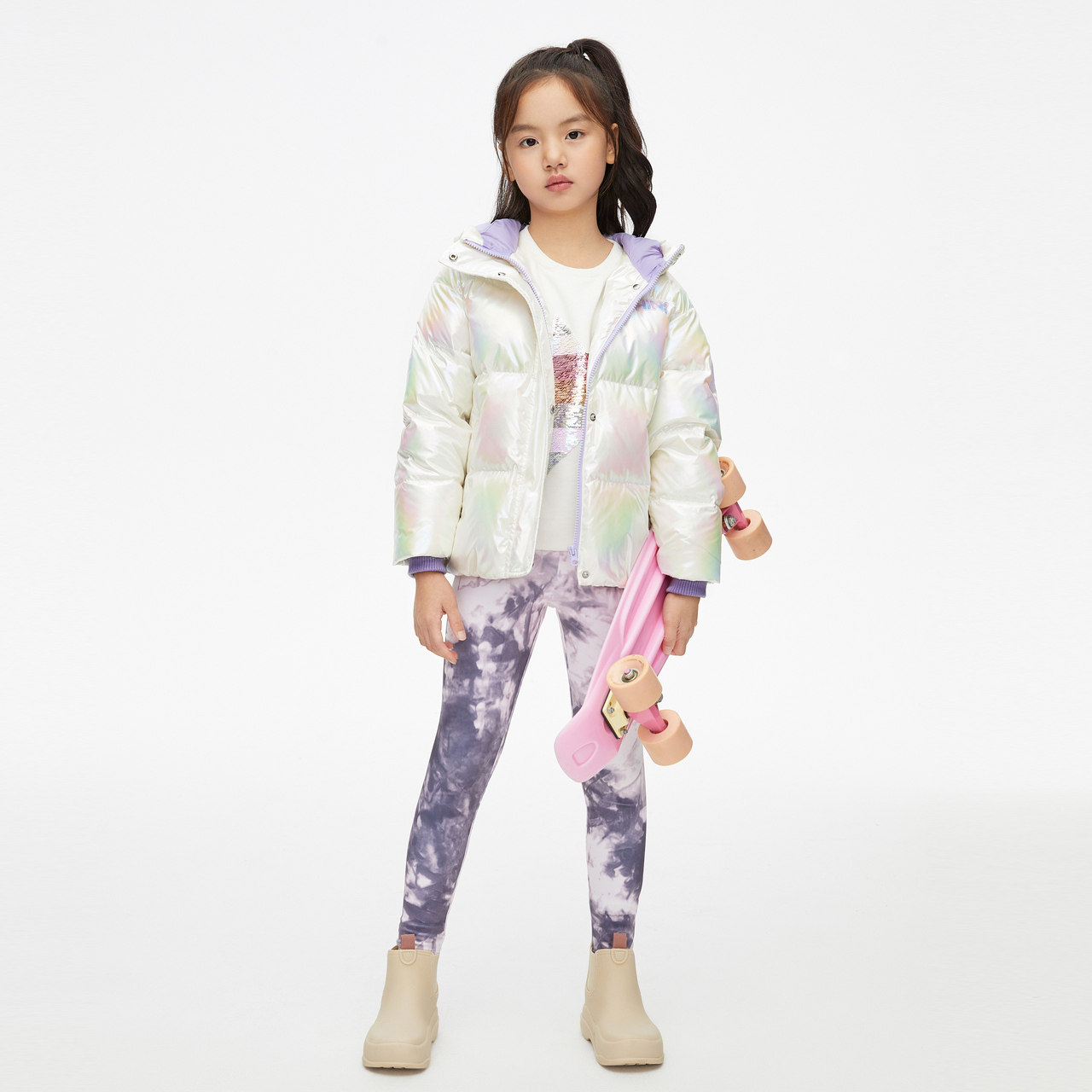 波司登儿童羽绒服女童短款2021年新款亮面炫彩中大羽绒服