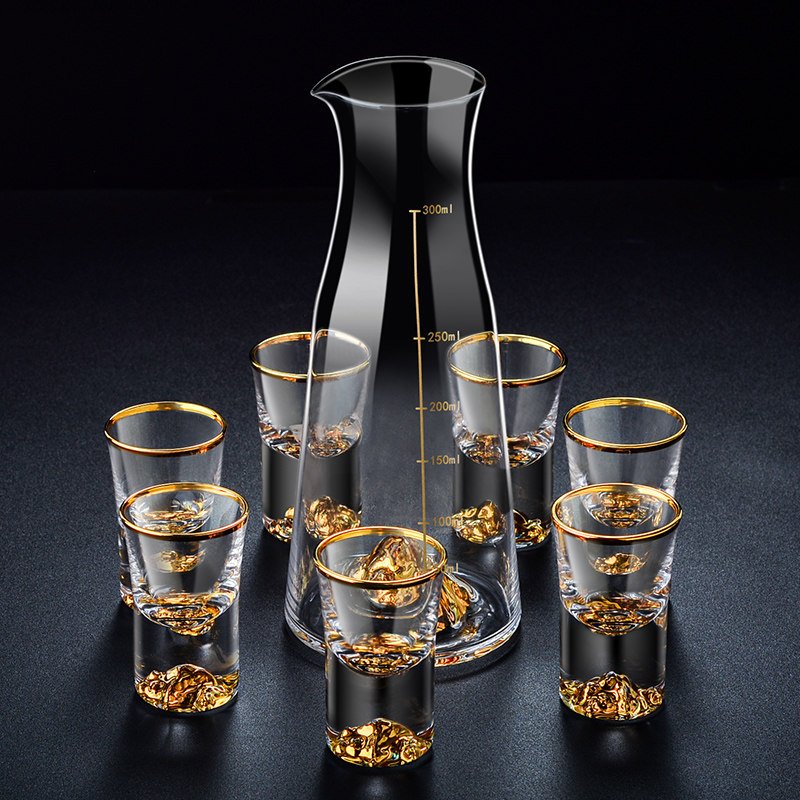 轻奢水晶酒具酒杯家用白酒杯子高档分酒器小号酒杯套装高颜值金箔