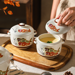 舍里日式陶瓷带盖隔水炖盅蒸鸡蛋羹专用汤盅燕窝煲宝宝辅食蒸蛋盅