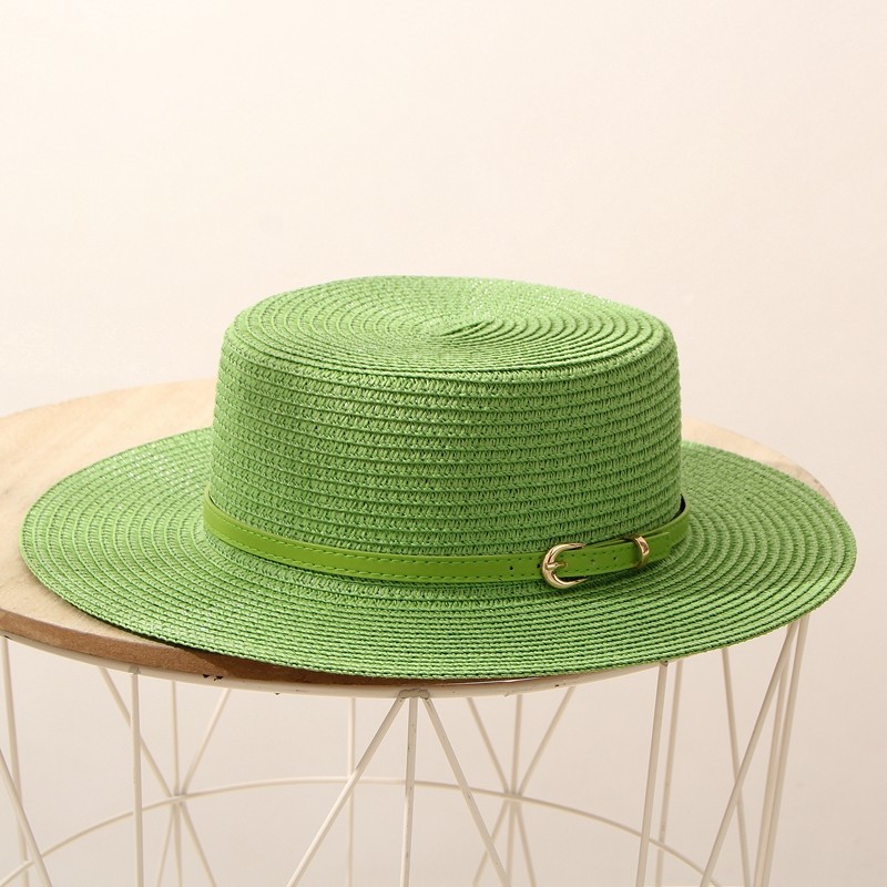 草绿色子平帽子海边度假防晒遮阳平顶沙滩夏沙滩帽子