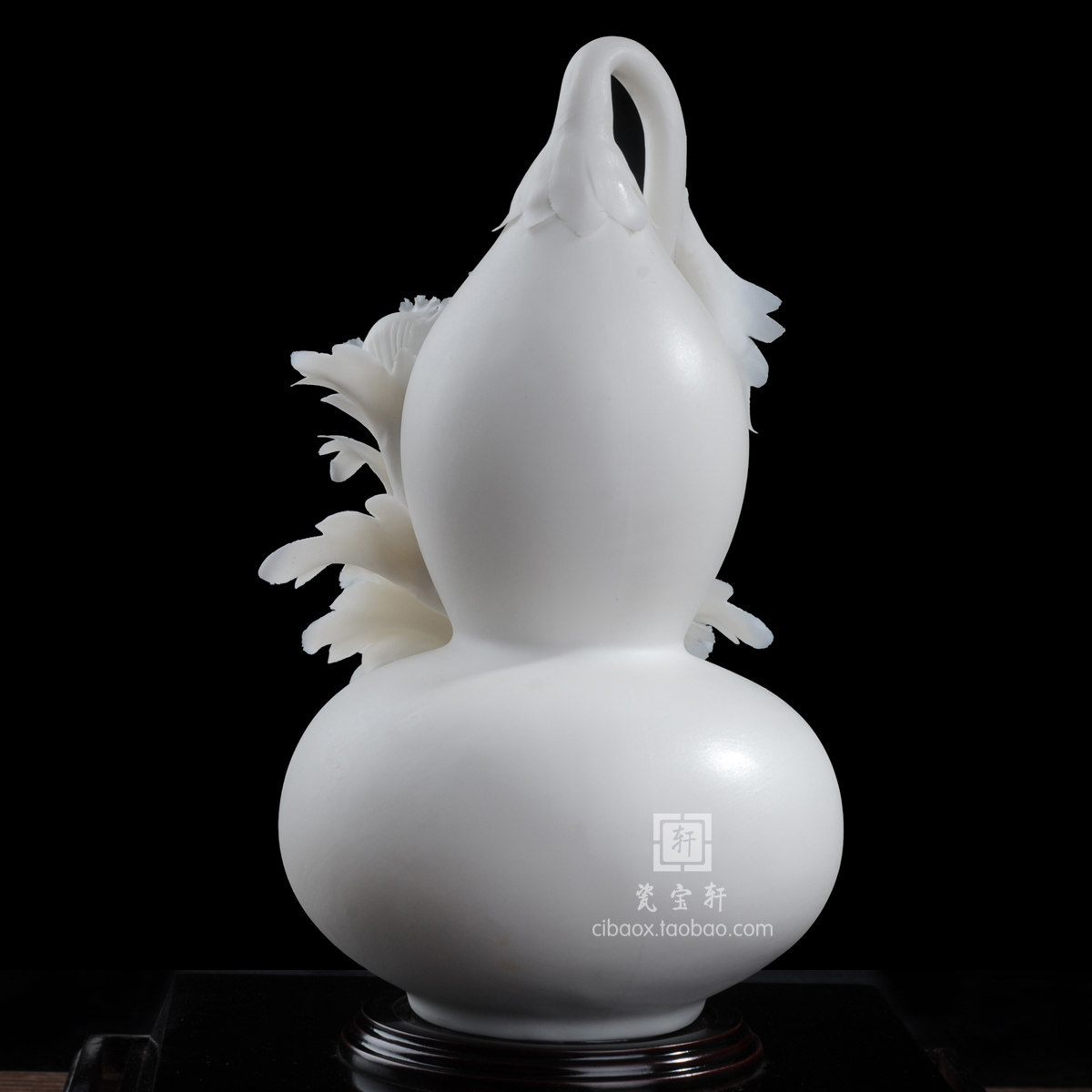 福满乾坤德化白瓷手工葫芦牡丹瓷花家居办公装饰摆件