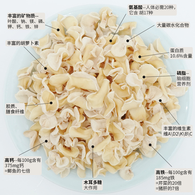 伊春木耳干货东北特产玉耳兴安岭白玉无根竹耳250克银耳功效与作用