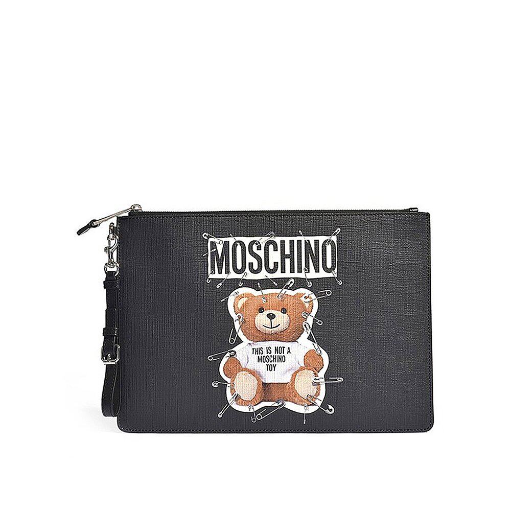 香港直邮moschino莫斯奇诺女包白色皮革小熊图案拉链女士包袋