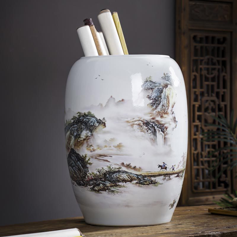 画缸景德镇陶瓷书画字画卷轴收纳缸桶书房客厅装饰花瓶