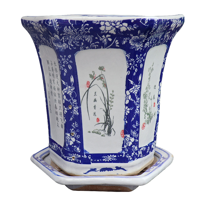 花盆树盆景德镇陶瓷青花瓷兰花高脚新中式中式古典软装花盆