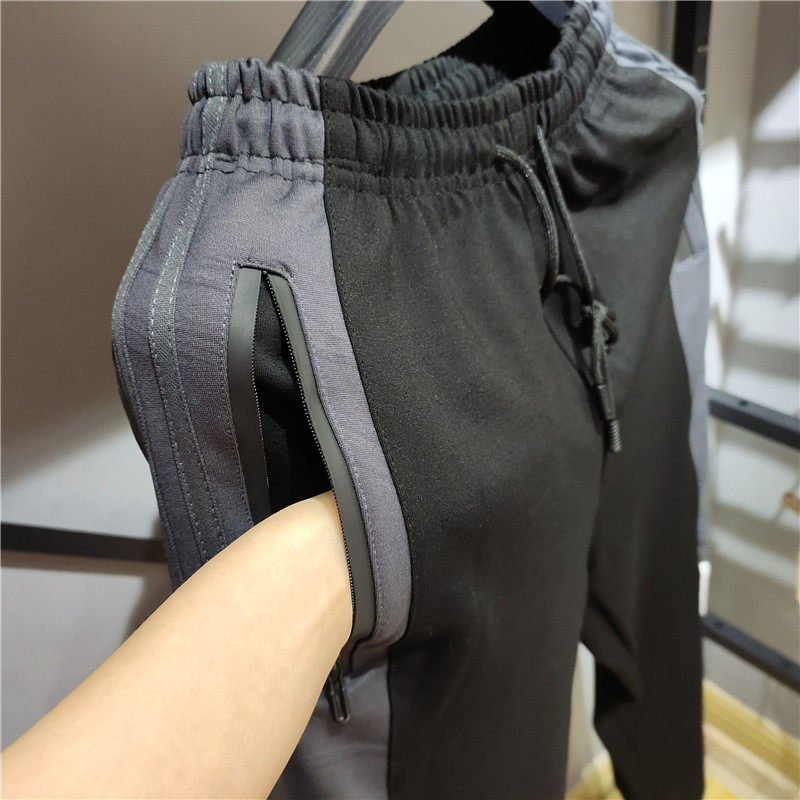 jogger版型春夏新款条杠撞色拼接男士运动休闲抽绳松紧腰卫裤潮