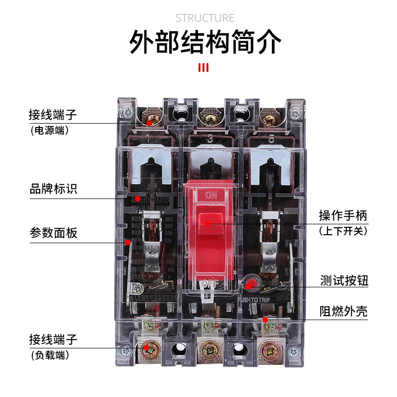 人民电气塑壳断路器空气开关透明dz10100100a250a630a380v空气开关