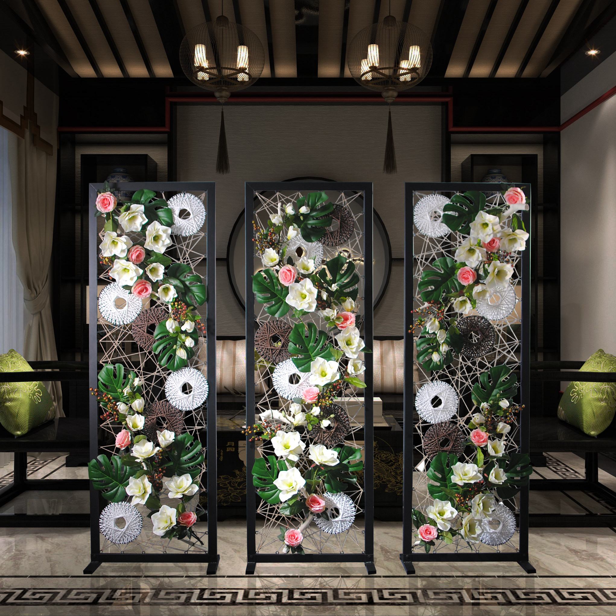 酒店餐厅大堂摆放花艺客厅隔断入户玄关仿真仿真花