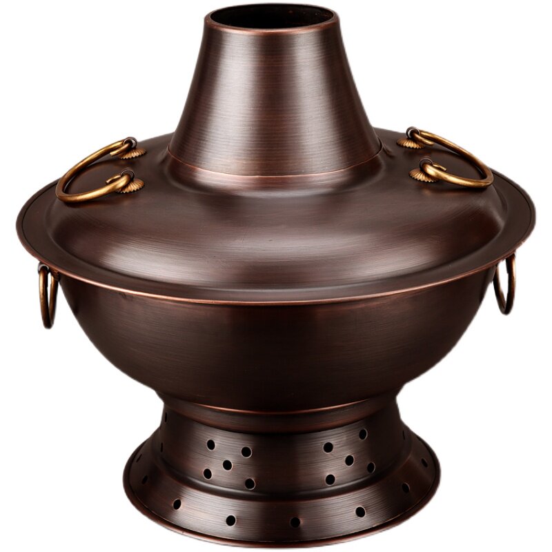 火锅分体式木炭老式家用纯铜老北京涮羊肉鸳鸯锅铜锅火锅