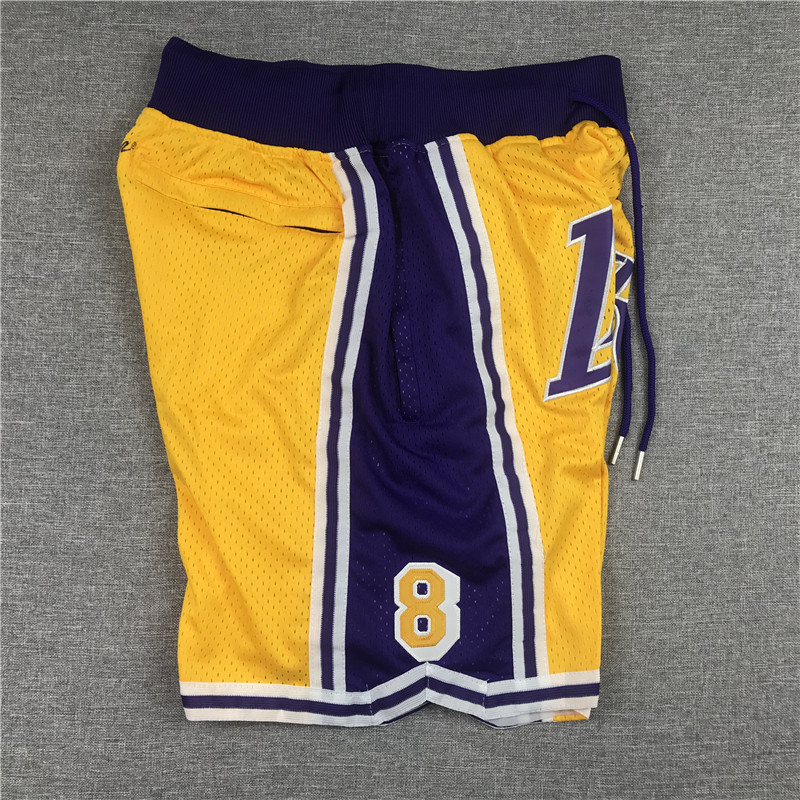 口袋湖人黄色球裤科比裤子篮球服