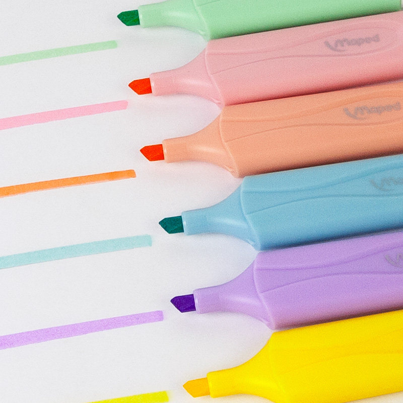 光笔maped重点背书6色银光diy手帐斜头色粗划荧光笔