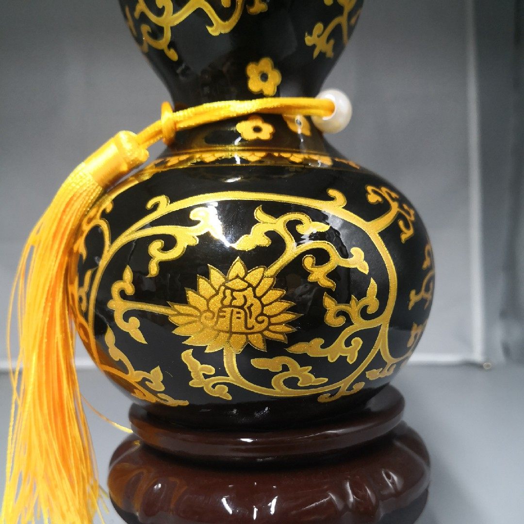 泰山墨玉葫芦摆件会议商务纪念品礼品黑玉莲花装饰摆件