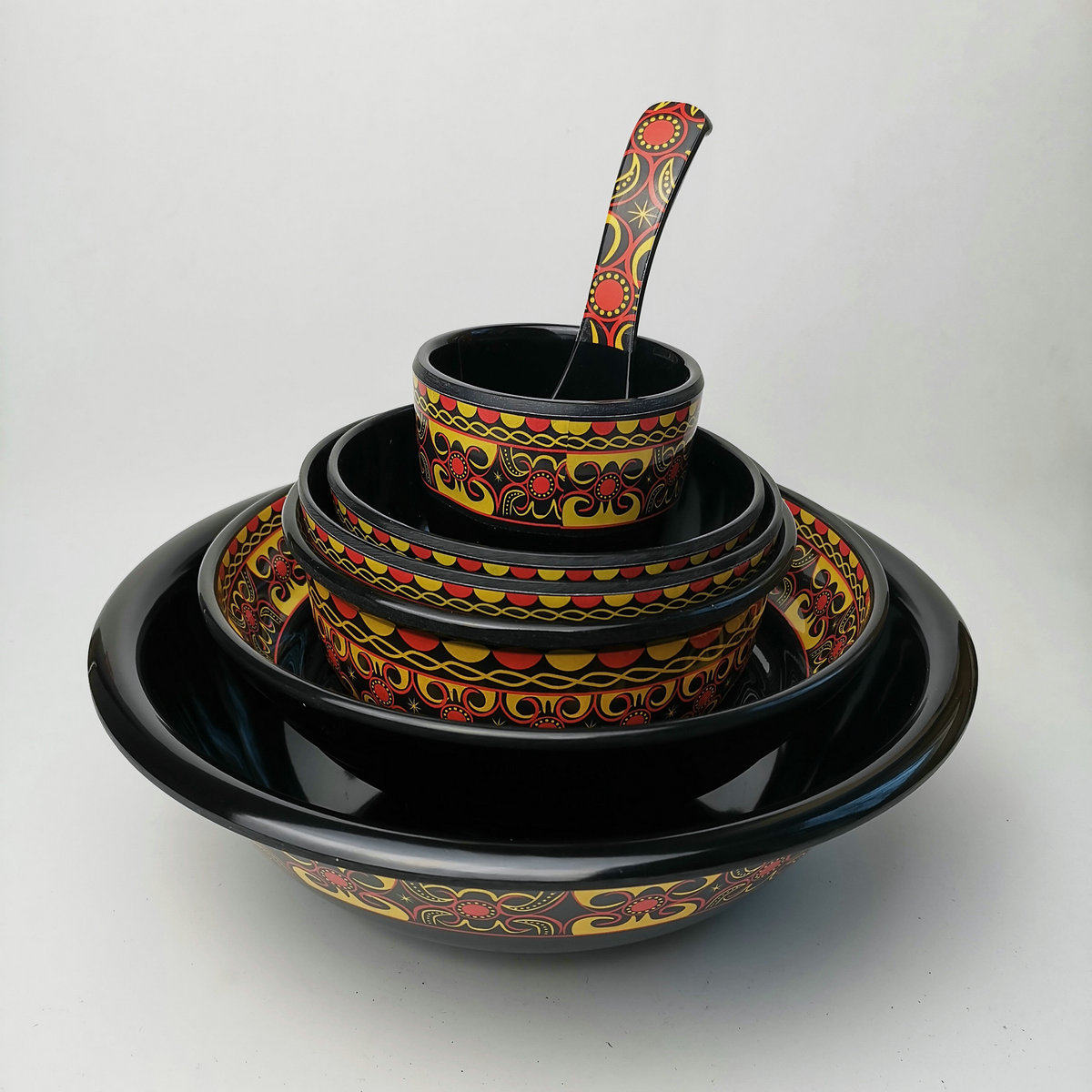 四川凉山彝族餐具民族风格印花树脂漆器