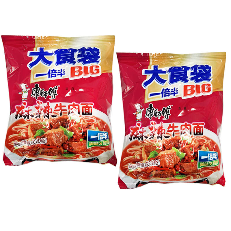 清真食品康师傅大食袋一倍big麻辣牛肉面整箱24袋冲泡方便面