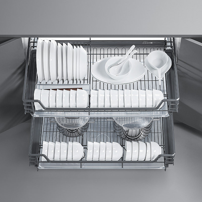 库博厨房拉篮双层抽屉内置橱柜碗架锅收纳调味拉篮