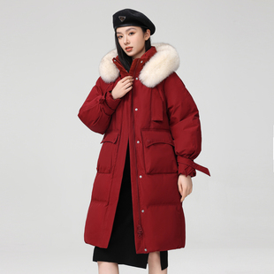 雪中飞25秋冬女韩版廓形马卡龙狐狸毛羽绒服加厚外套长款甜美