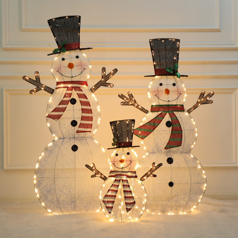 雪人圣诞节装饰发光娃娃大号折叠老人圣诞树场景圣诞装饰品