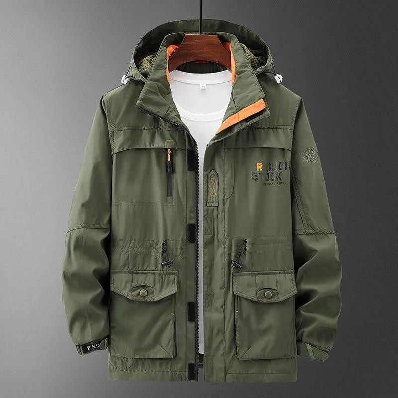 外套男春秋季多口口袋工装夹克男士宽松大码棉衣