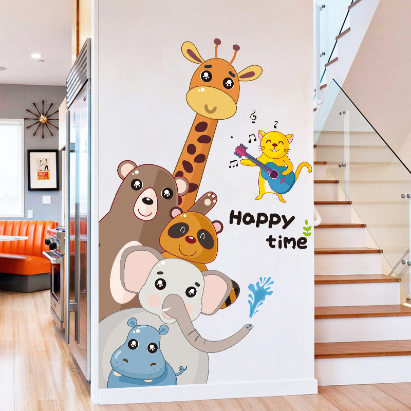 卡通动物长颈鹿贴画宝宝儿童房间墙面装饰贴纸软装墙贴