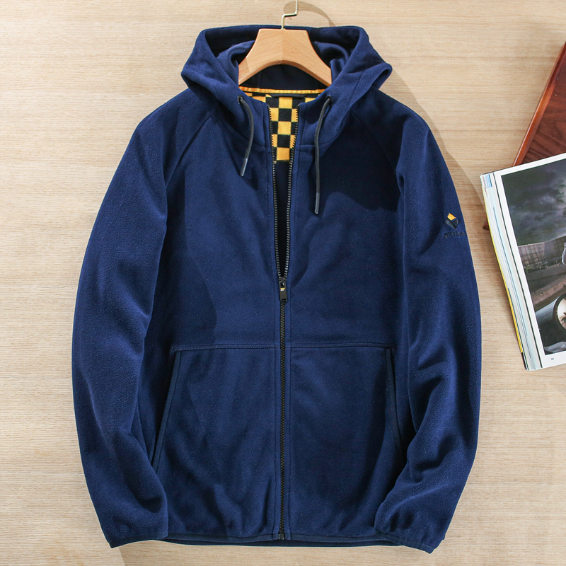 外贸原单剪标 春秋男士舒适摇粒绒连帽拉链开衫 运动休闲卫衣外套
