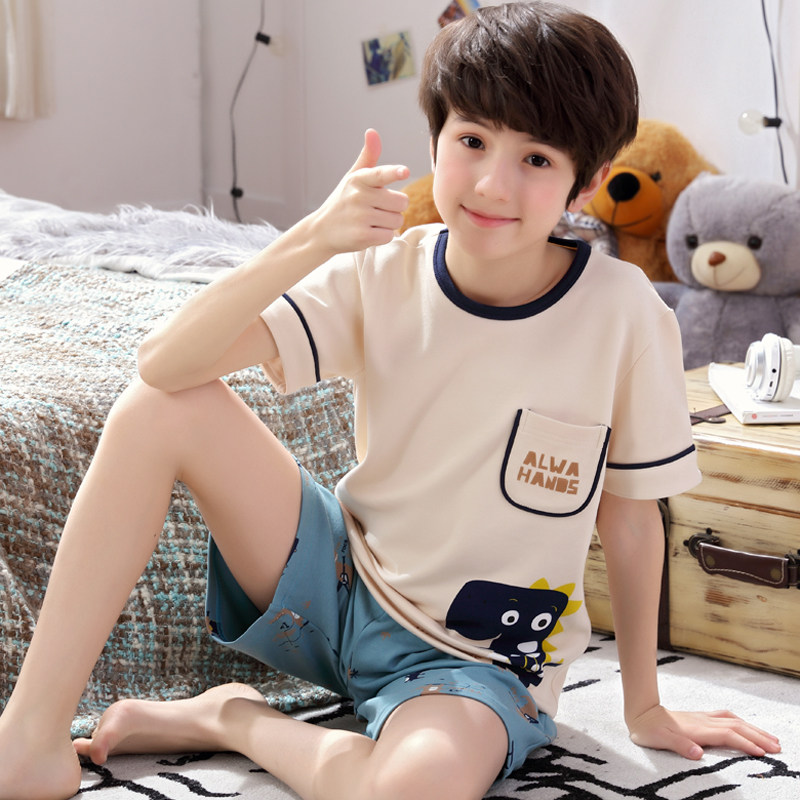 中大童男孩睡衣夏季短袖纯棉18青少年17初中学生15岁家居服空调服