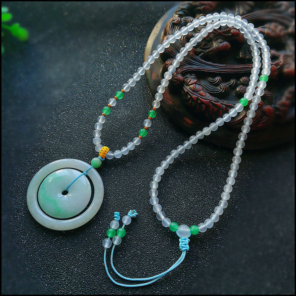 翡翠孤品天然原矿平安平安扣扣子母扣项链锁骨项坠