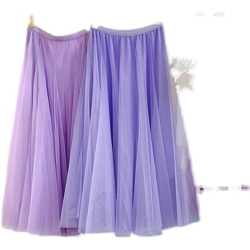 网红紫色纱裙长裙超仙百搭网纱半身裙大摆裙子修身显瘦百搭长裙