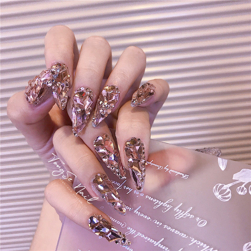 满钻十铜色美甲穿戴指甲新娘甲长短款孕妇手工美甲工具