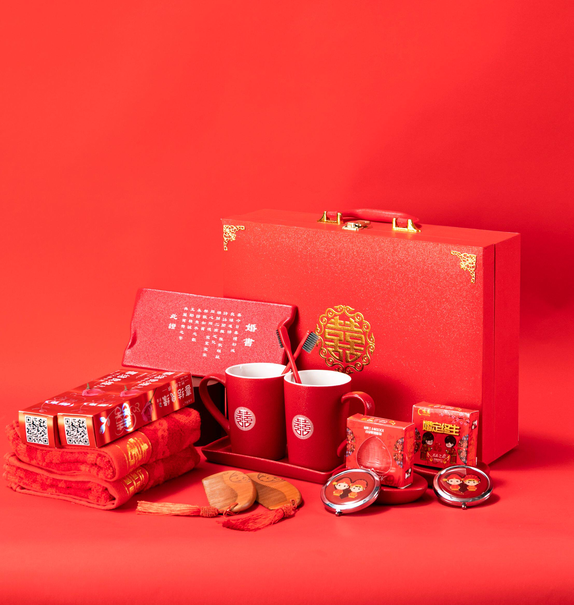 结婚洗漱用品喜盆一对礼品陪嫁礼盒套装娘家创意礼盒