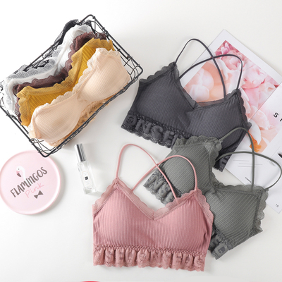 内衣女无钢圈少女蕾丝大学学生小可爱安全衣抹胸末胸防走光带胸垫