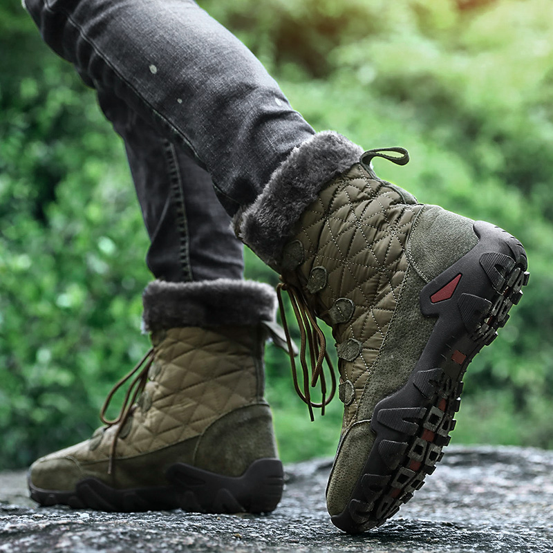 羽绒雪地靴男冬季加绒保暖加厚棉鞋皮毛一体防水防滑东北大码棉靴