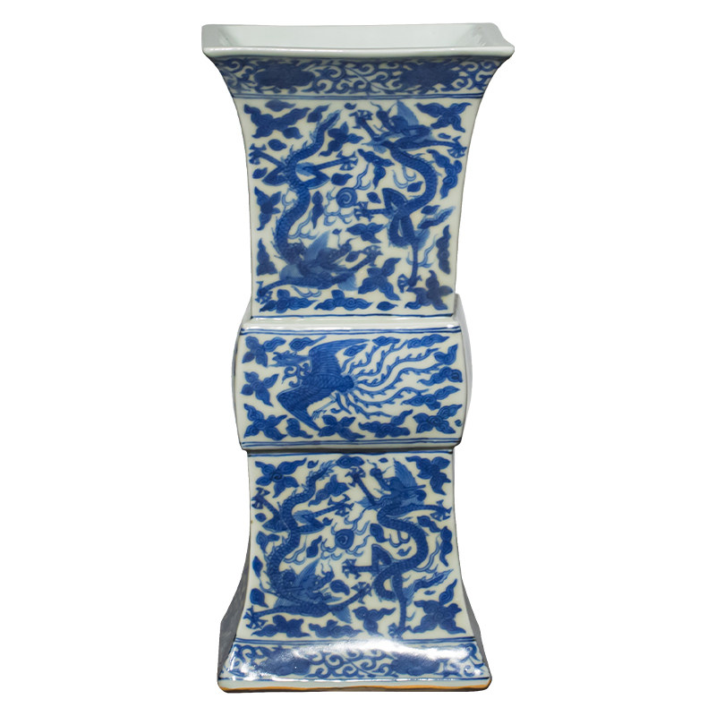 明万历青花龙凤呈祥四方尊文玩古董收藏真品青花瓷器艺术品摆件