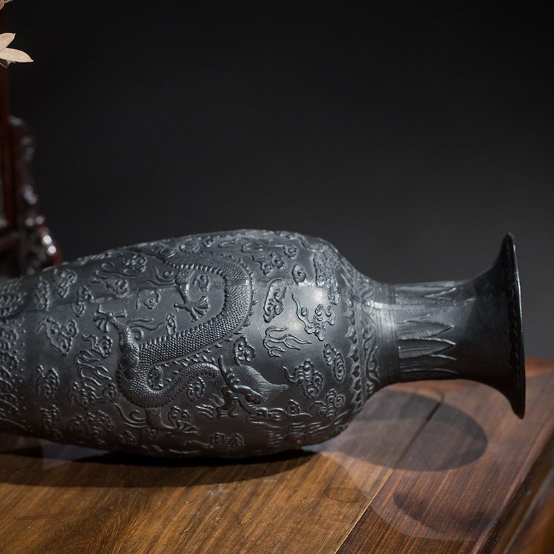 墨瓶清代二龙戏珠物件收藏品真品文玩古董书房桌面摆件