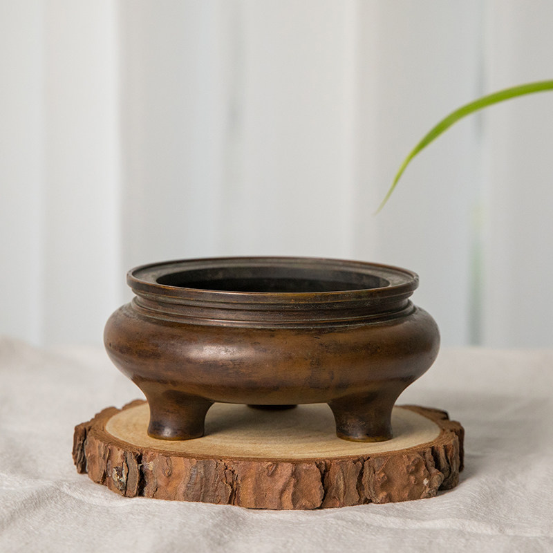 摆件清代铜鬲式炉物件收藏品文玩古董真品铜制装饰摆件