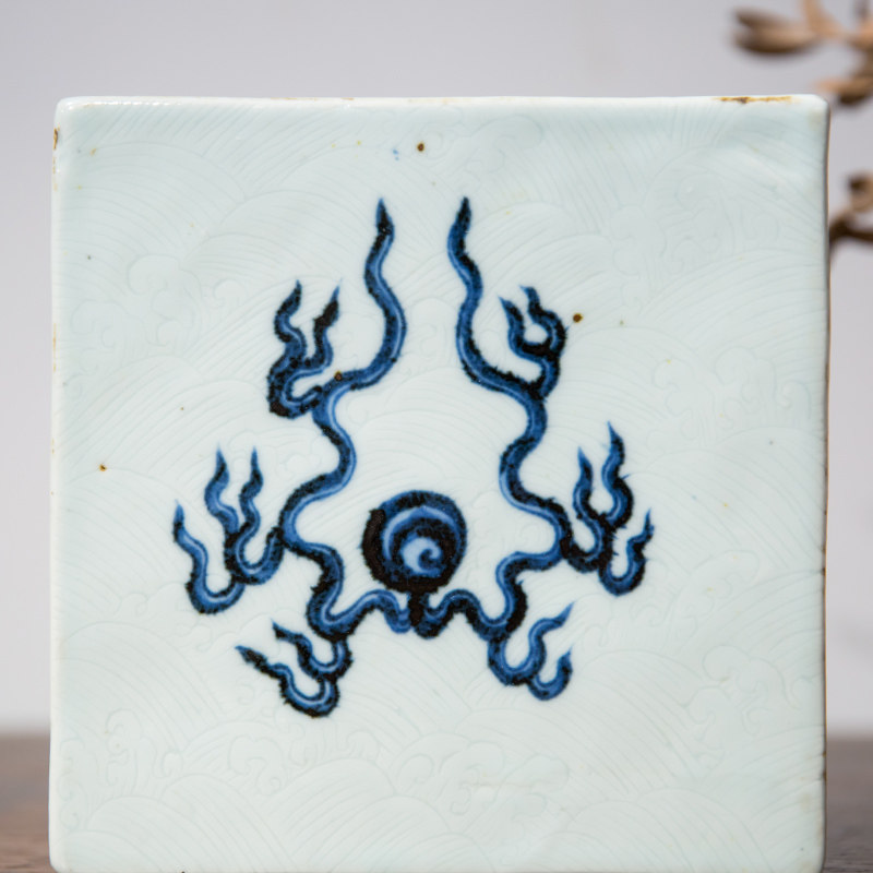 结缘明代永乐青花火焰纹瓷收藏品真品文玩古董摆件